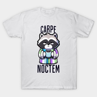 Funny Carpe Noctem (seize the night) sleepy raccoon design T-Shirt